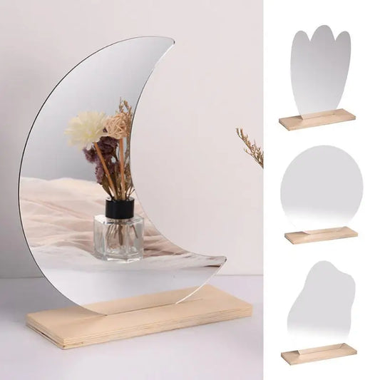 Acrylic Makeup Mirror Aesthetic Desk Decor Vanity Mirror Stand Mirror with Stand Frameless Wooden Stand Mirror Tabletop Makeup